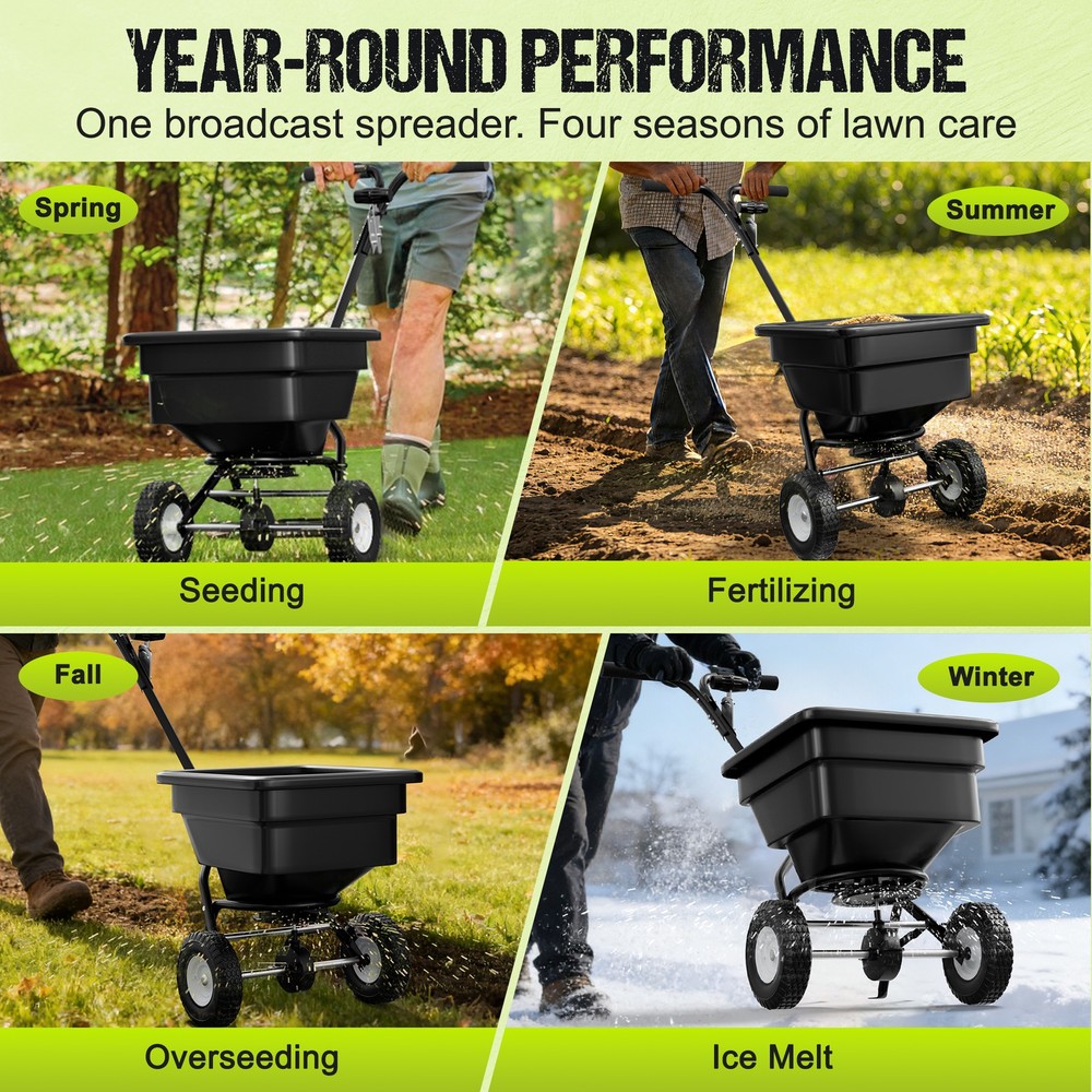 Fertilizer Spreader Walk-Behind Broadcast Spreader 100LB 0-10ft Spreading Width