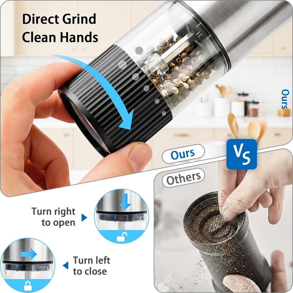 2 Pack Rechargeable Salt and Pepper Grinder Set, USB -Charging Automatic Cord...