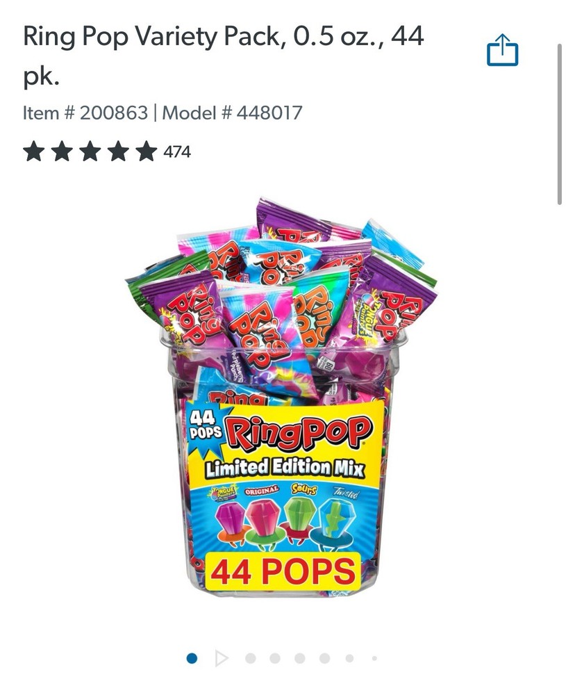 Ring Pops Variety Box, 44 Ct