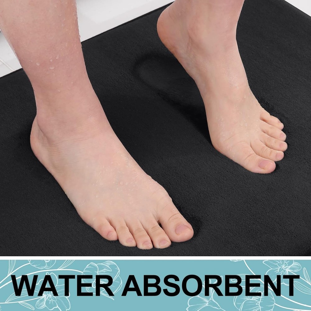 Non Slip Washable Bath Mat - Black Memory Foam