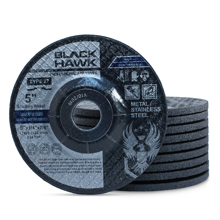100 Pack - 5" x 1/4" x 7/8" Black Hawk Grinding Wheels T27 Discs for Metal