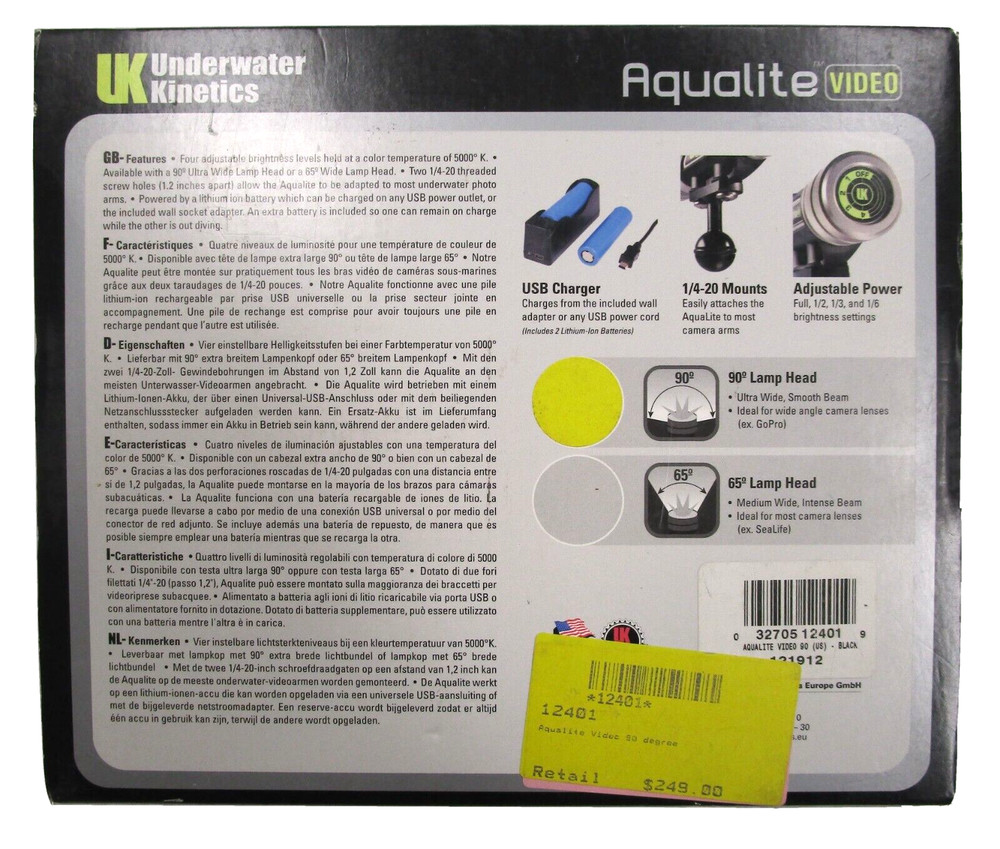 Aqualite Video Dive Light, 600 Lumen