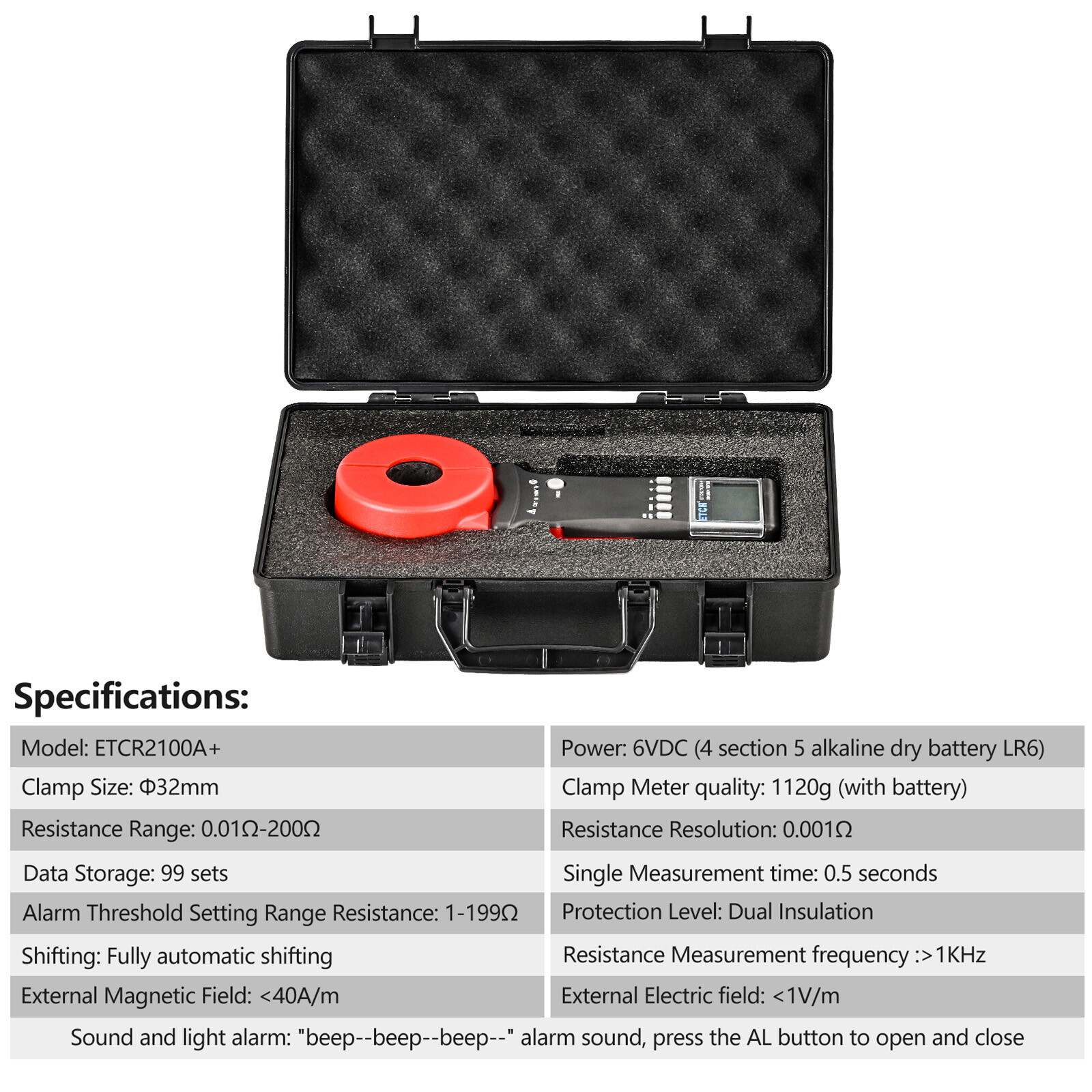 Earth Resistance Tester ETCR Clamp Grounding (Round) 0.01Ω~200Ω Resistance Meter