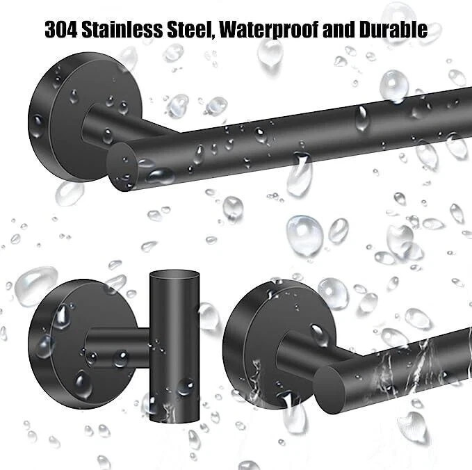 6 Pcs Black Bathroom Hardware Set Stainless Steel Towel Bar Towel Racks Hooks