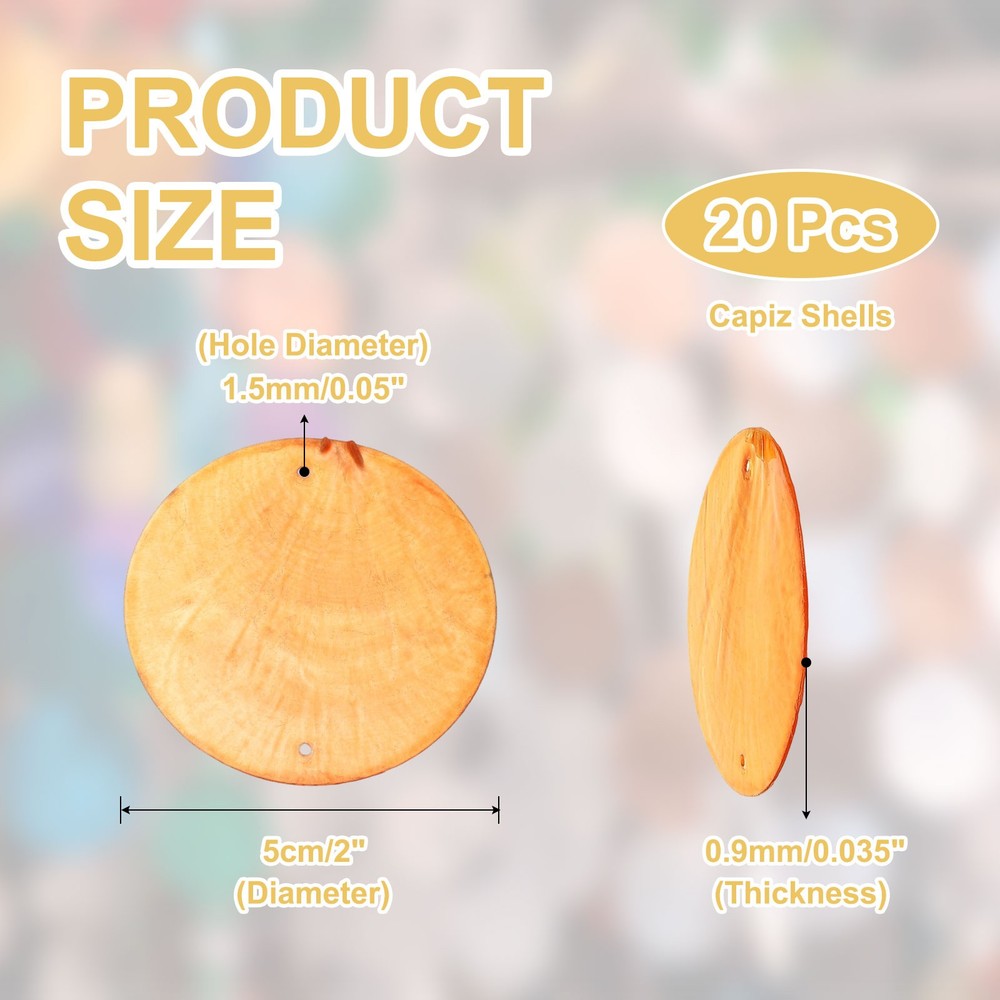 20Pcs Capiz Shells 2" Round Natural Shells with 2 Holes, Orange