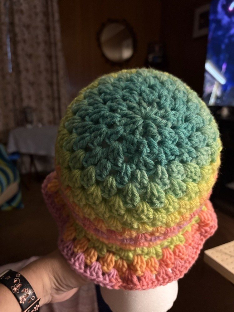 Handmade Crochet Bucket Hat Rainbow Multicolor