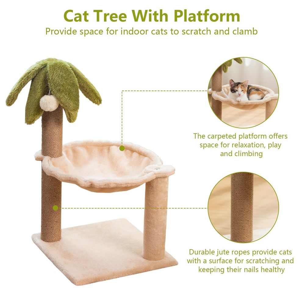 Kitten Tree with Plush Perch, Soft Hammock,and Rope Scratching Posts, Stable ...