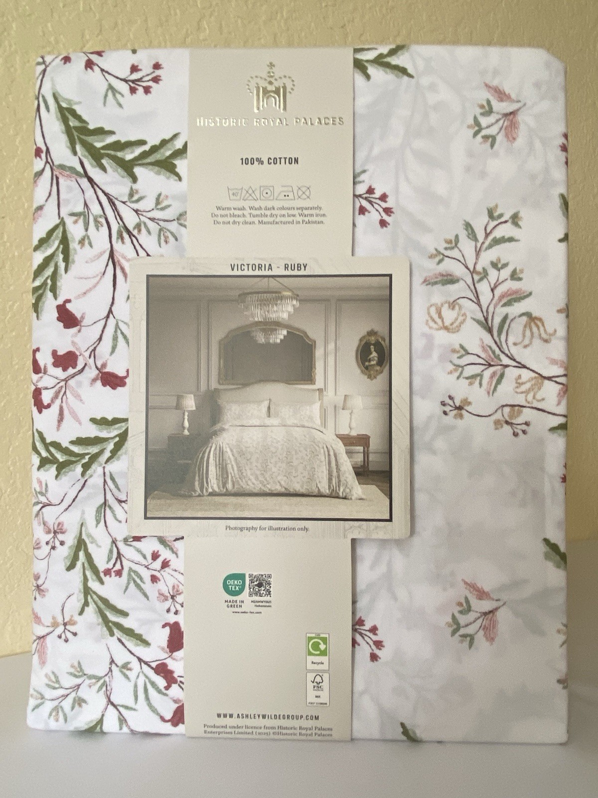 Historic Royal Palaces Duvet Set KING 100% Cotton FLORAL Red Green White NEW
