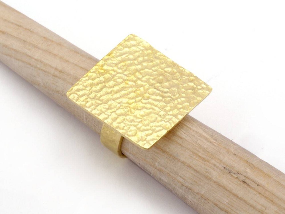 Square Hammered Adjustable Ring Blank Bezel Base - Raw Brass (28mm Blank ) 4933