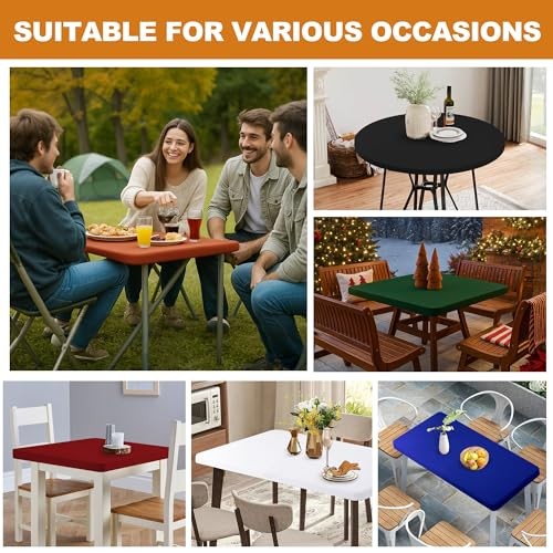 Fitted Square Tablecloth 36x36 Inch-2 Pack Rust Card Elastic Spandex Table