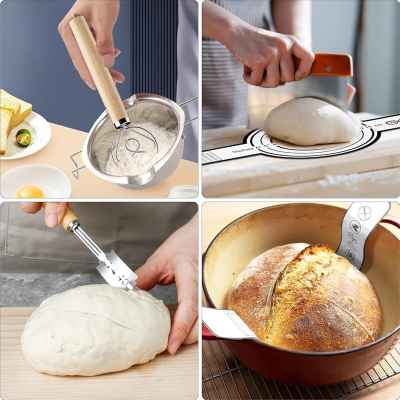 Complete Sourdough Starter Kit W/ Proofing Baskets Bread Tools & Recipe Guide US