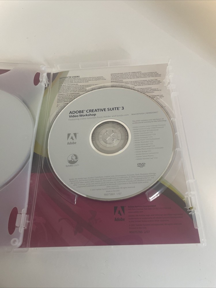 Adobe InDesign CS3 For Mac Big Box 2007 Good Condition 2 CDs