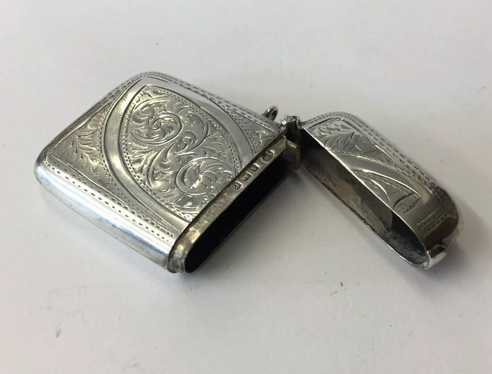 Antique 1902 Arthur Cook Large Size Solid Silver Vesta Case 5.5cm In Length