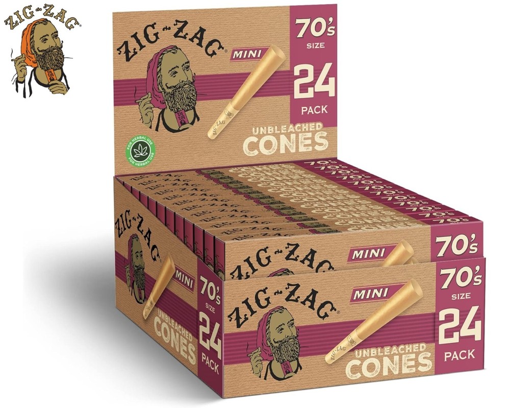 ZIG-ZAG Pre Rolled Cones Unbleached 70mm Size - (12-Pack) 24 Cones Per Pack