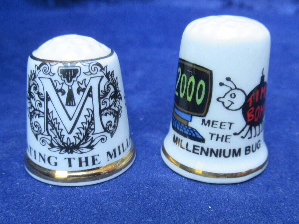4 x Collectors Thimbles Celebrating the Millenium, 2000, Cute Millenium Bug