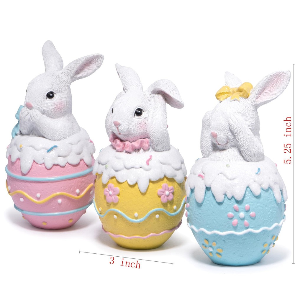 Hodao 3PCS Easter Day Bunny Decoration Set - White Rabbit Figurines - Easter ...