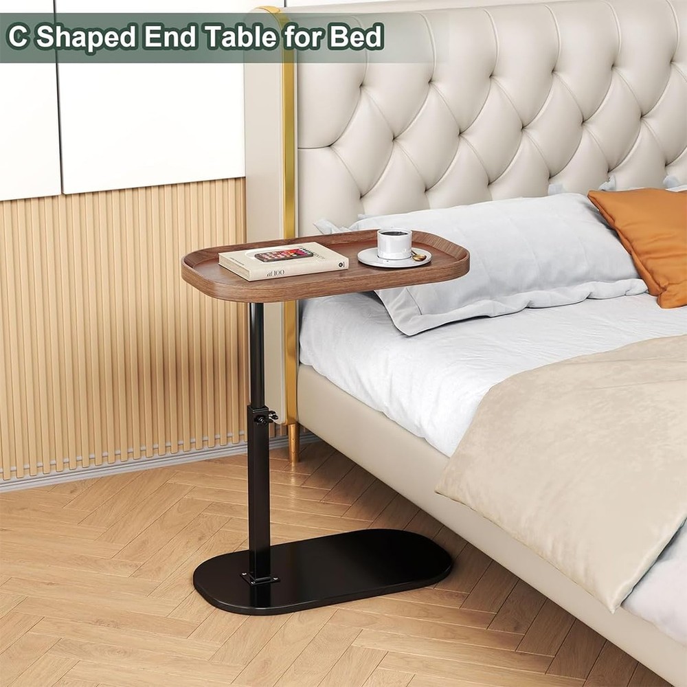 C Shaped Side Table,Adjustable Height C Table End Table for Couch,360°Swive