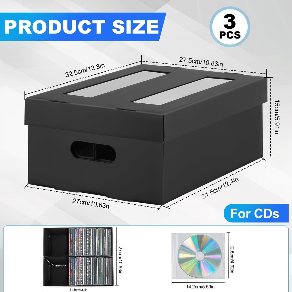 CD Storage Boxes,3 Pack 2 Compartment Cardboard CD Case Storage,CD Case Holde...