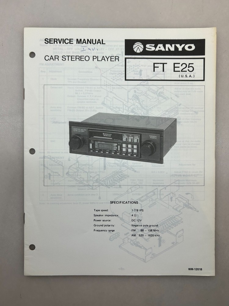 Sanyo FT E25 Original Service Manual Free Shipping