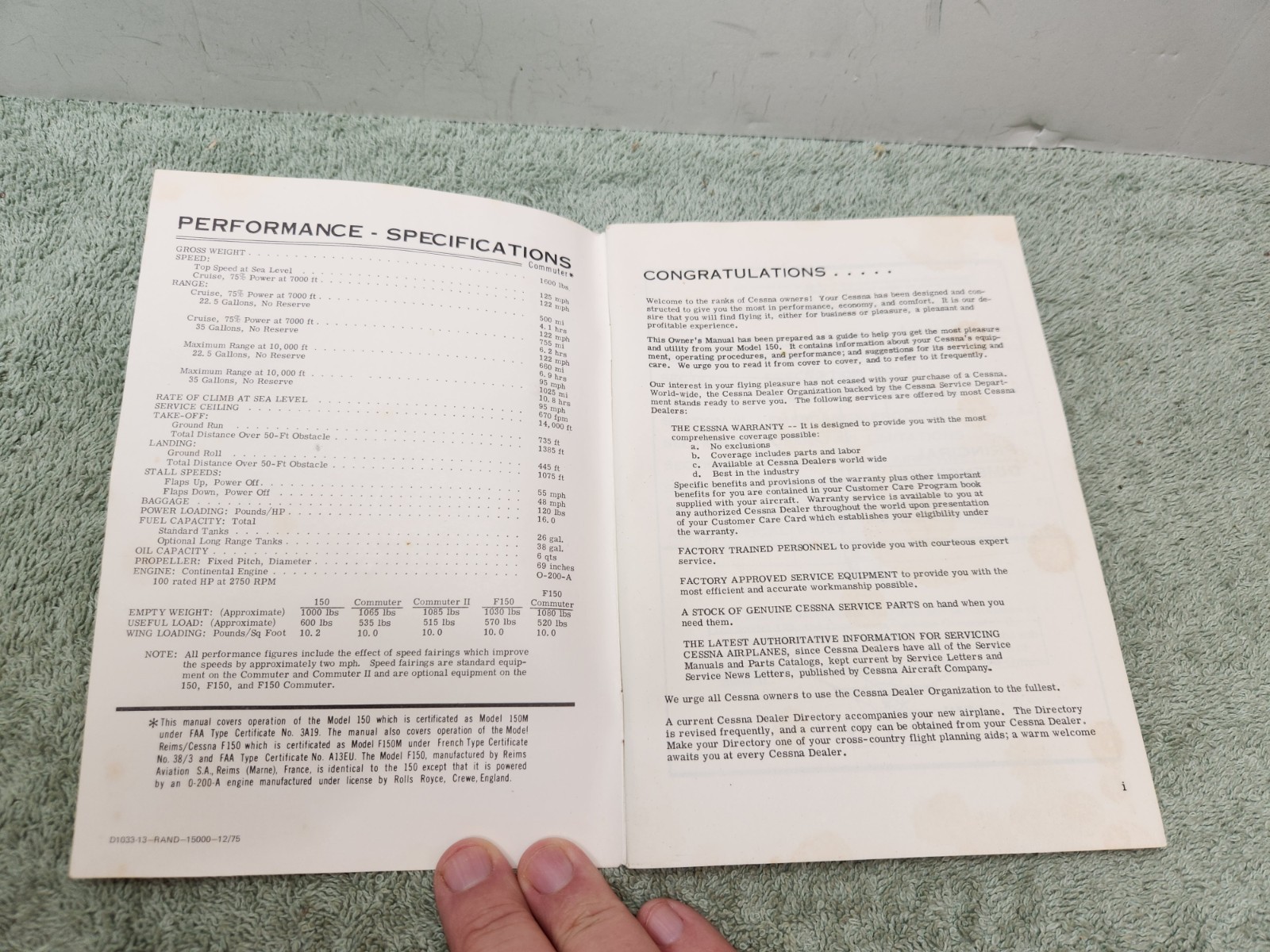 1975 Cessna Model 150 Owner's Manual
