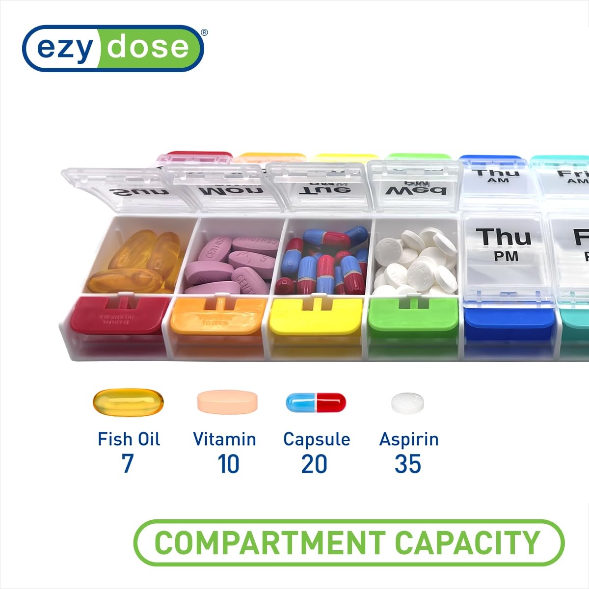 EZY DOSE Push Button (7-Day) Pill Case, Medicine Planner, Vitamin Organizer, 2 T