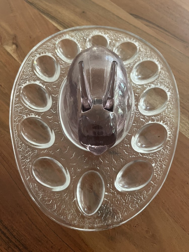Vintage L E Smith Nested Bunny Deviled Egg Serving Plate Purple