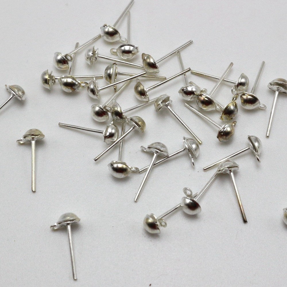 100 Pcs Silver Earring Ear Post Stud with Loop & Stopper Dangle Earring Jewelry
