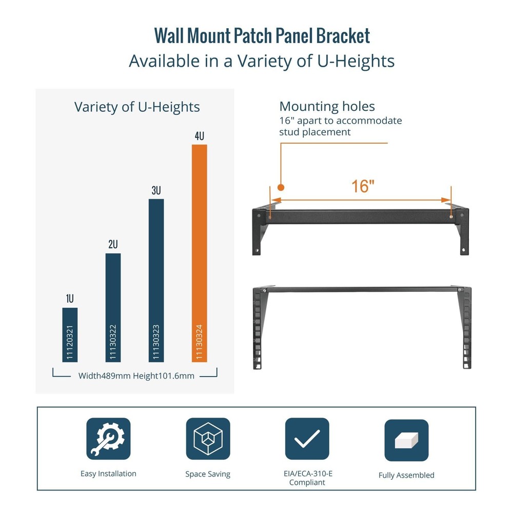 4U Foldable Vertical Wall Mount Rack and Wall Mountable Patch Panel Bracket f...