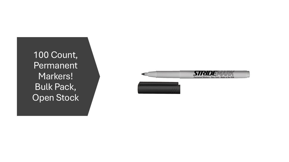 Bulk Permanent Markers, 100 ea, Bulk-Open Case Pack, Low Price, Black Ink, Fine