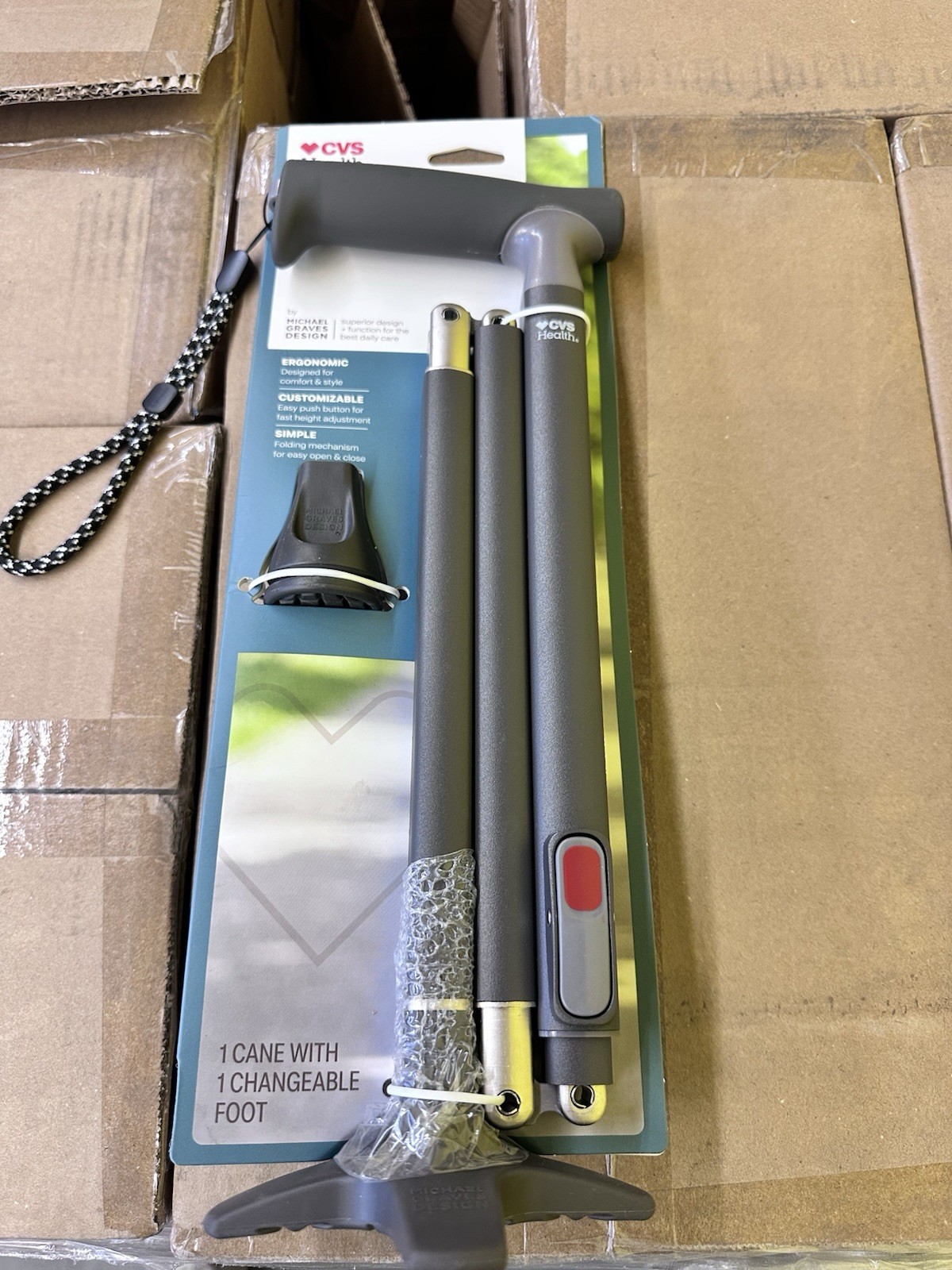 CVS Health Take Along Folding Cane By Michael Graves Design 300 LBS Capacity New