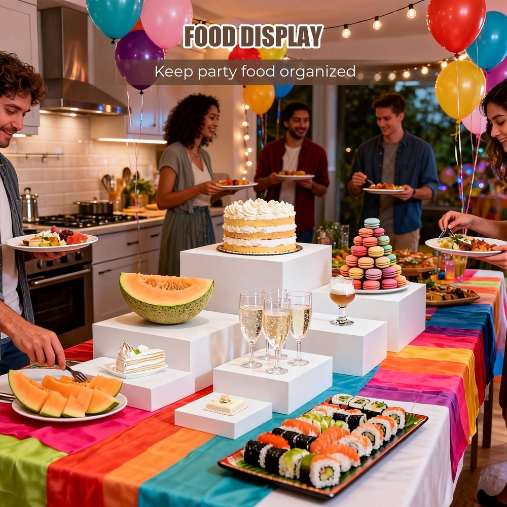 6 PCS Extra Large Buffet Risers Set, White Acrylic Food Risers for Buffet Tab...