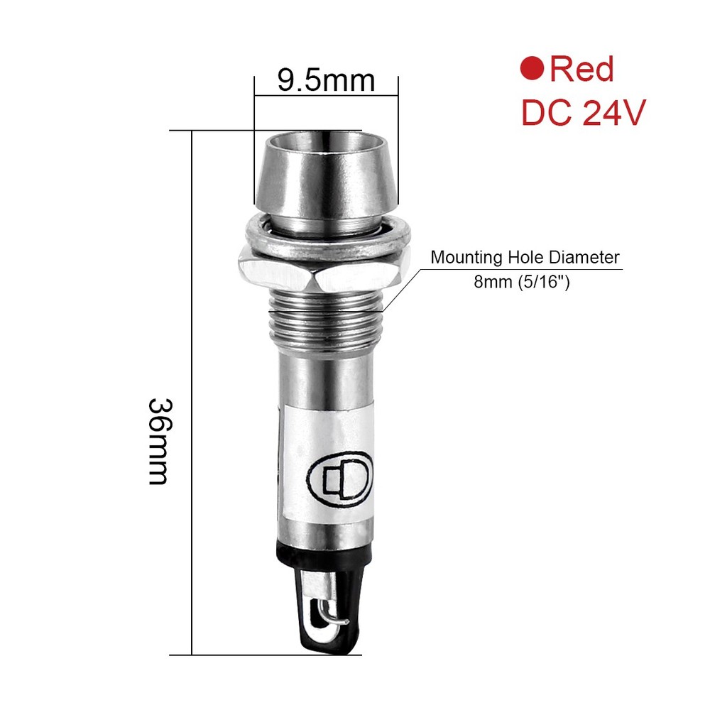 8pack Indicator Light DC 24V Red Metal Shell Panel Mount 5/16" 8mm