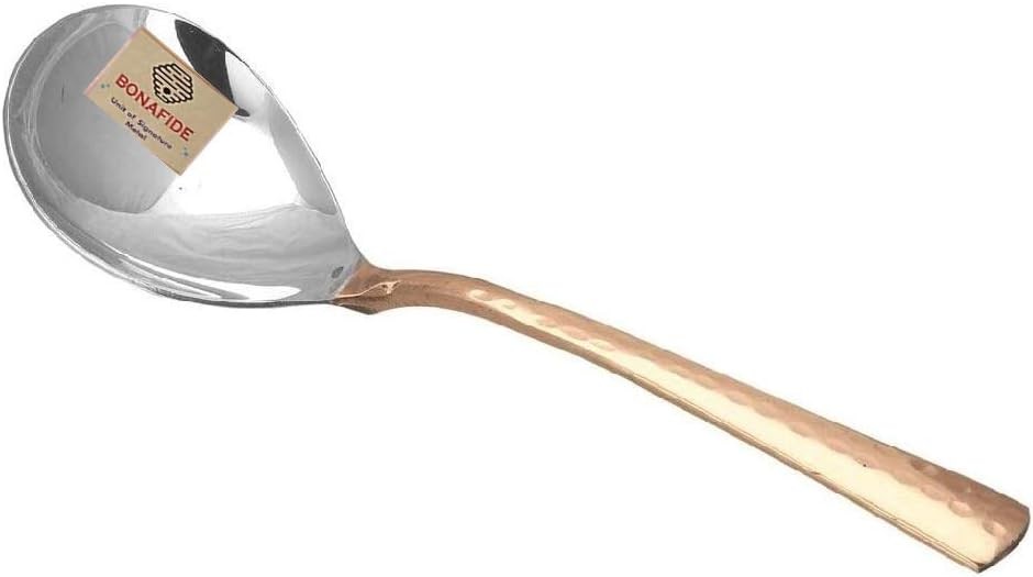 Copper Serving Spoon Set 2 Indian Wooden Handle Flat Dinningware Serveware