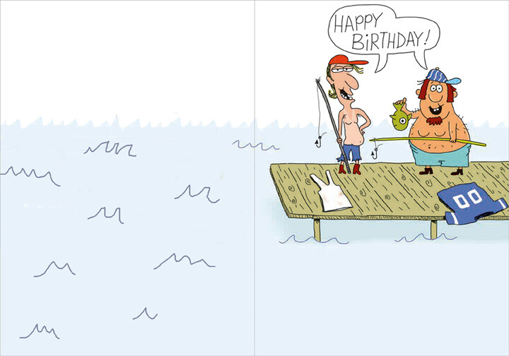 Two Topless Hookers Funny Masculine Fishing Birthday Card for Him Man Men