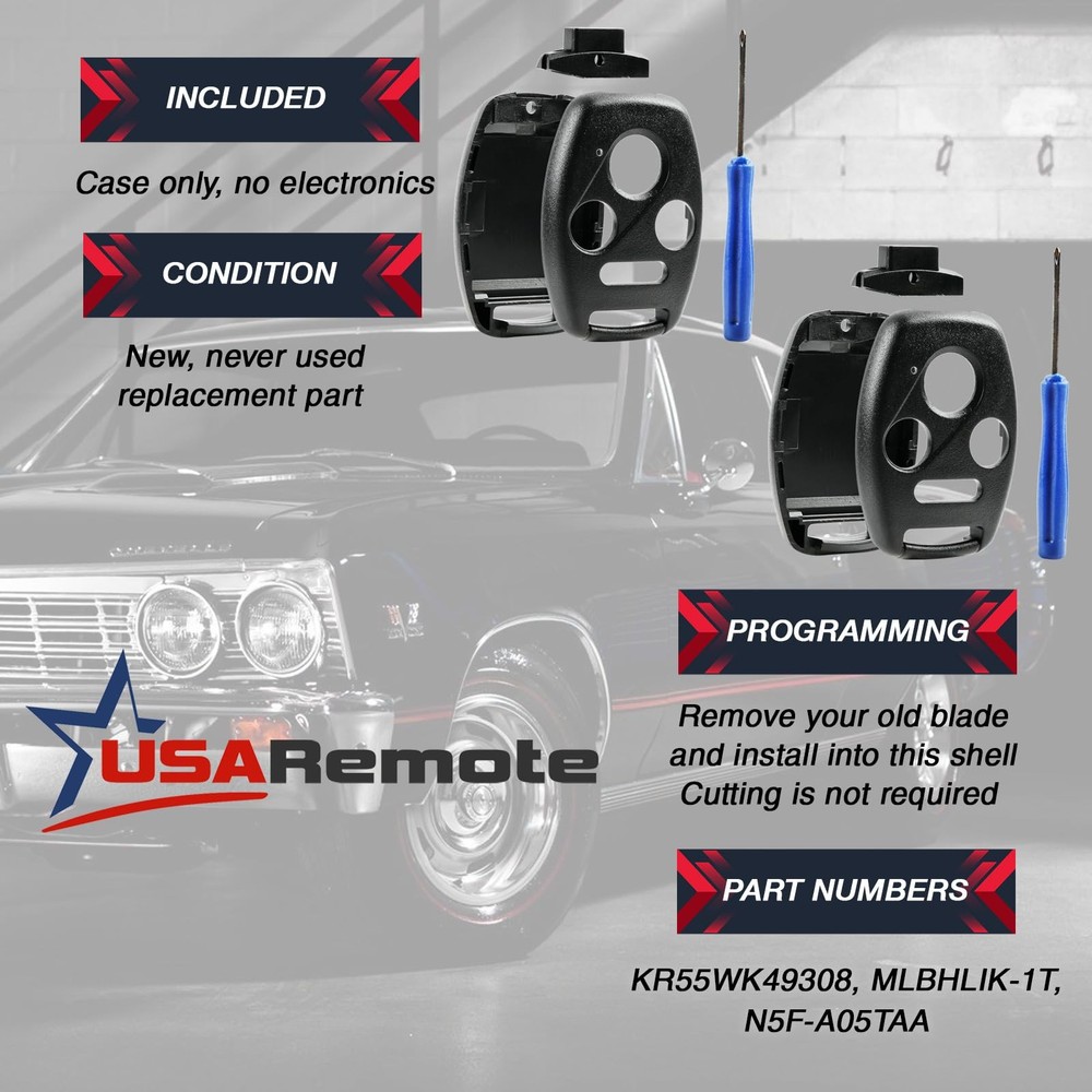 Cutting NOT Required - 2 Key Fob Keyless Entry Remote Shell 2-Pack, 4-Btn x 2