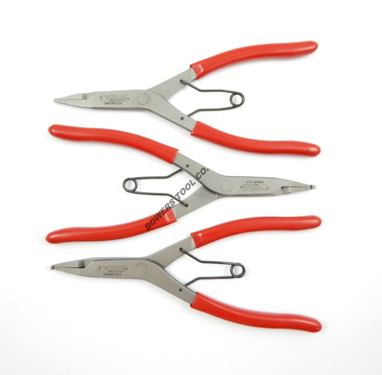 Wilde Lock Ring Pliers Set 3pc Straight Right Angle Thin Bent Curved 9" USA Made