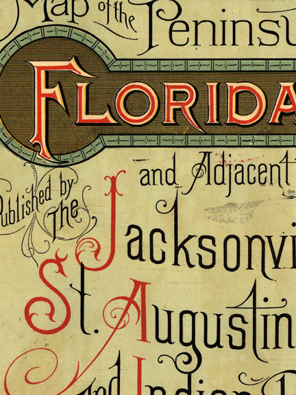 1893 Map of the Peninsula of Florida & Railroad Line Map - 16x36