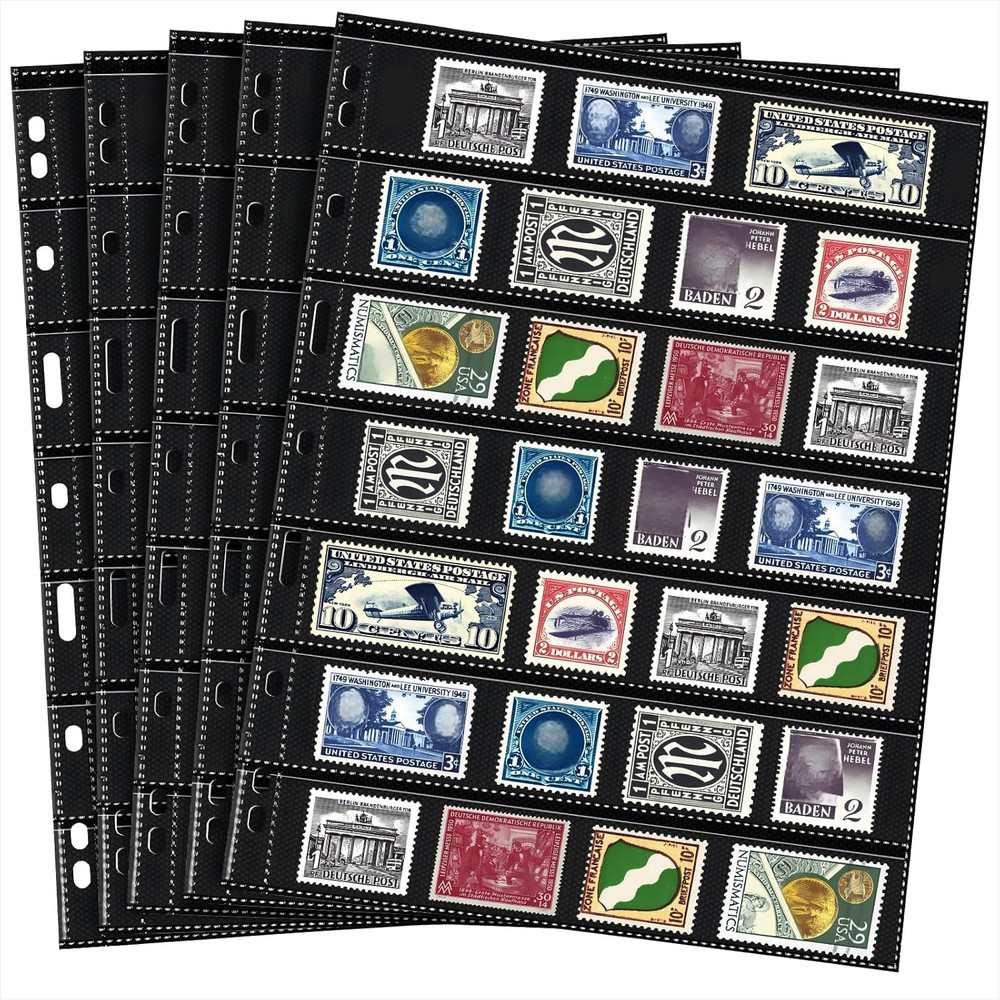 20 Sheets of Stamps, for Collectors, Album Binder, Standard 9-Hole (7 Rows)