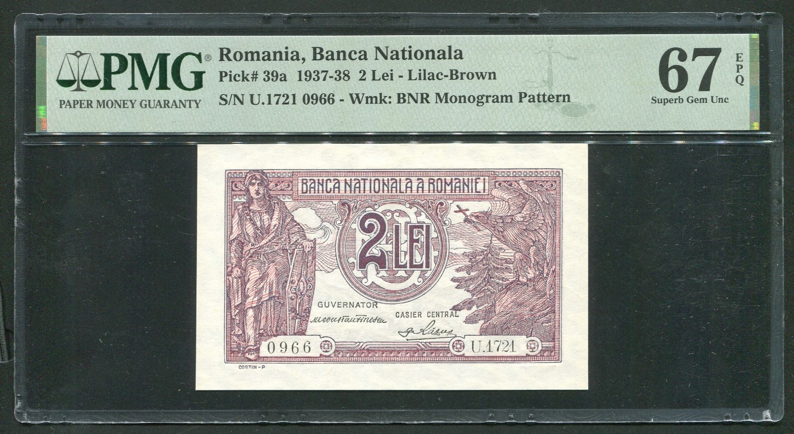 q757 Romania 2 lei 1938 NOTE UNC graded PMG 67 EPQ