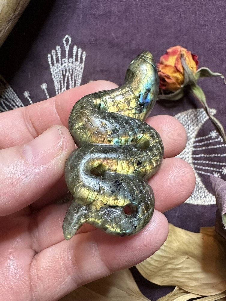 Labradorite Snake Carving, Natural Crystal