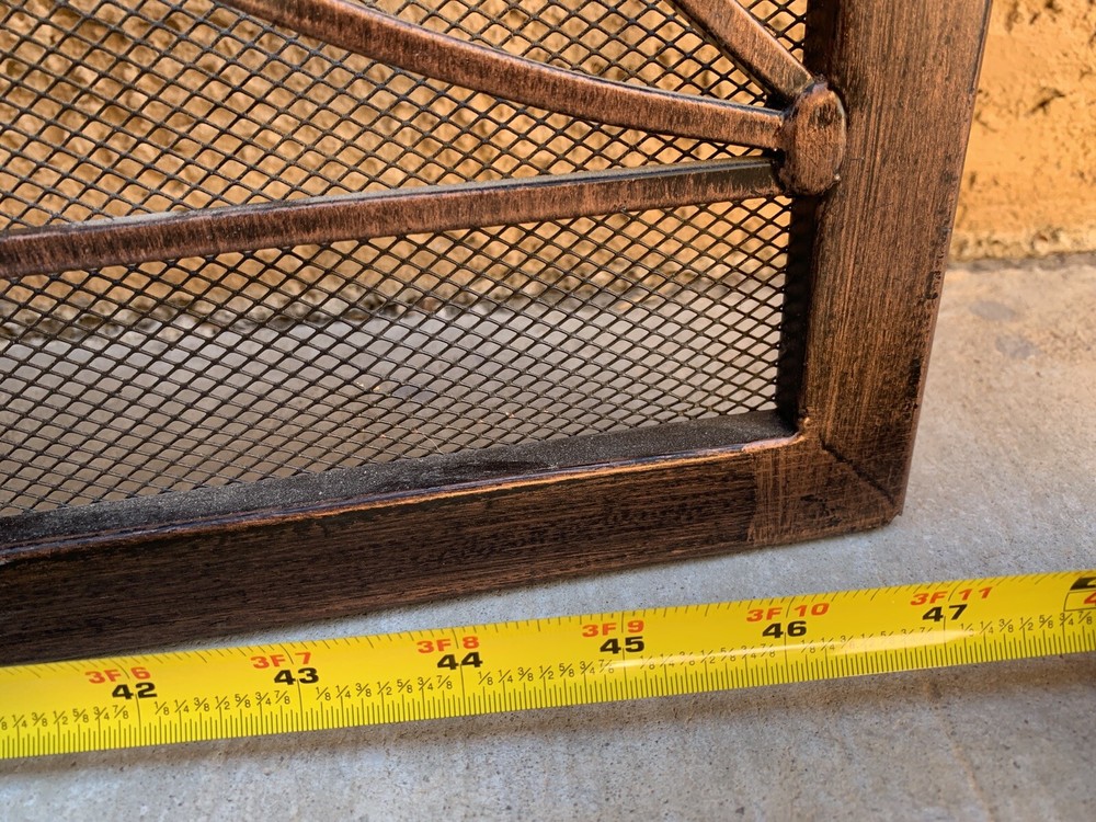Copper Finish Fireplace Screen 3 Panel Mesh Folding Wrought Iron Arch Scrollwork