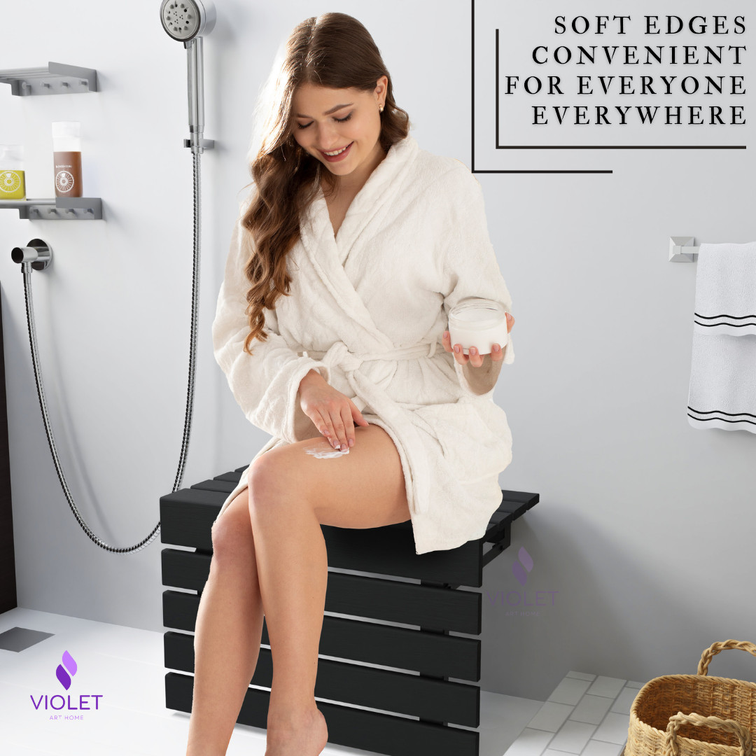 Handmade Teak Wood Folding Wall Mounted Shower Seat, XL