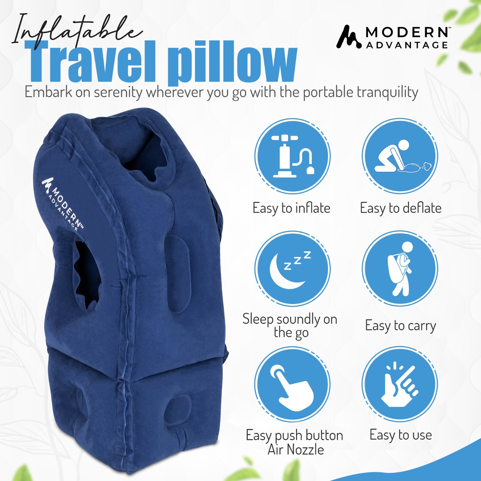 Inflatable Travel Pillow with Raised Bottom Pack of 2 (Blue) FREE SHIPPING