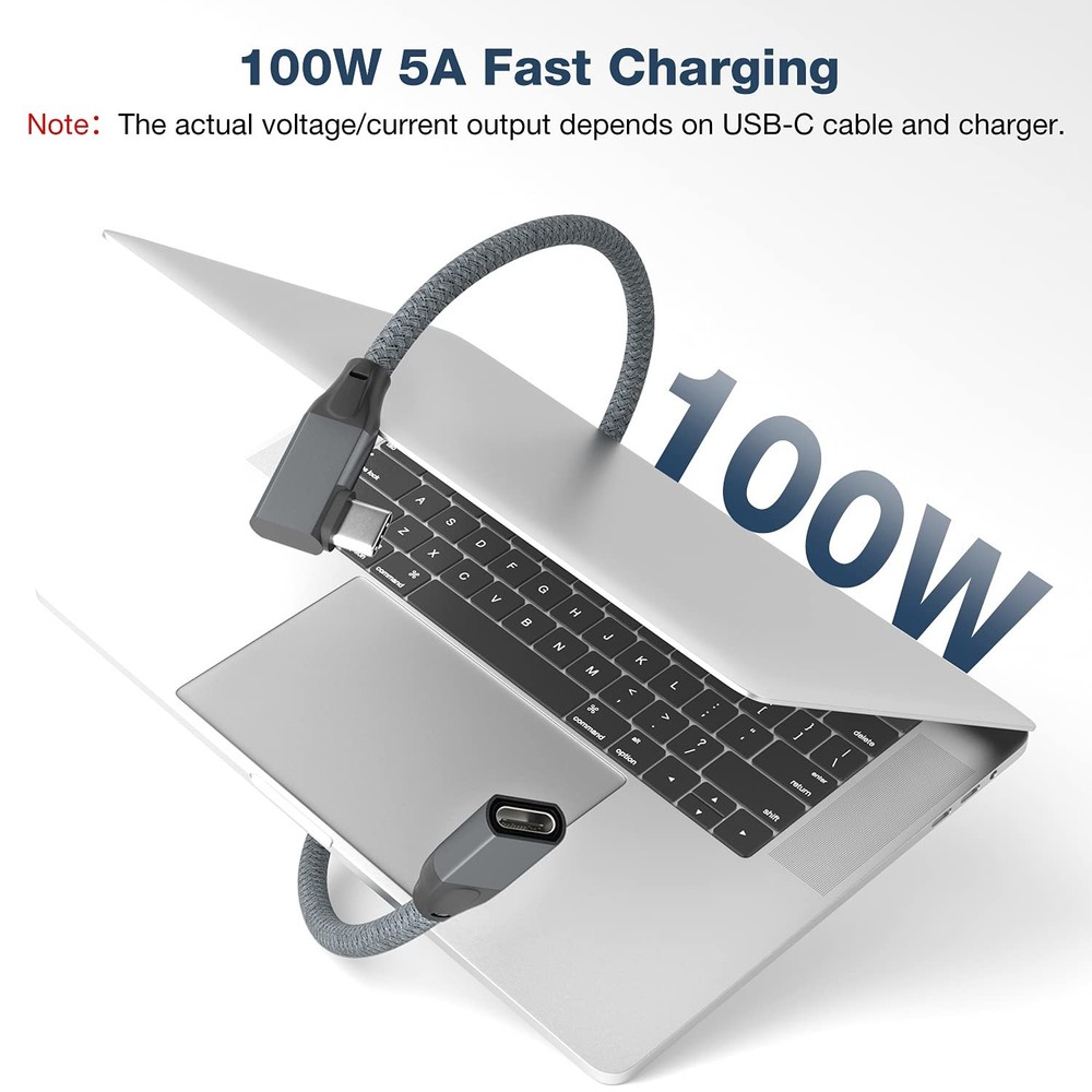 USB-C Extension Cable Right Angle 0.3M/1FT,90 Degree 3.2 Gen2 1ft, grey