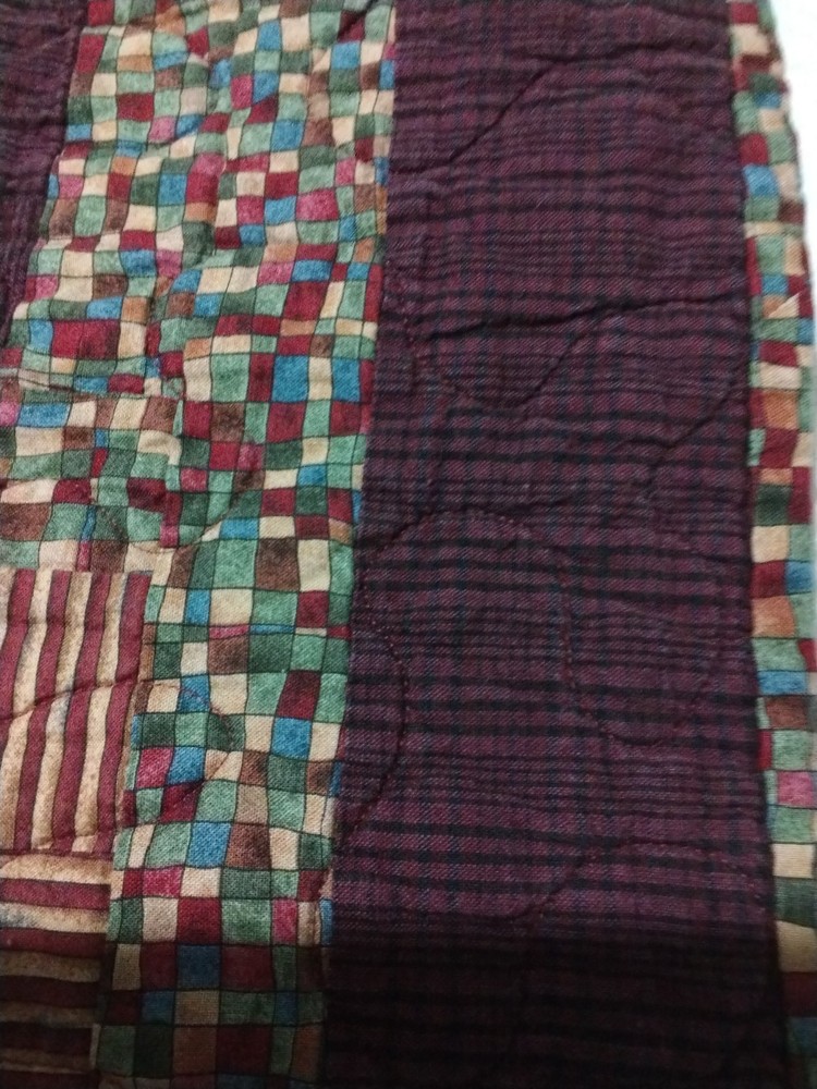 Patchwork Quilt 46"X52", Square Deep Colors Strip, Checkered, Denim, Plaid, Nice
