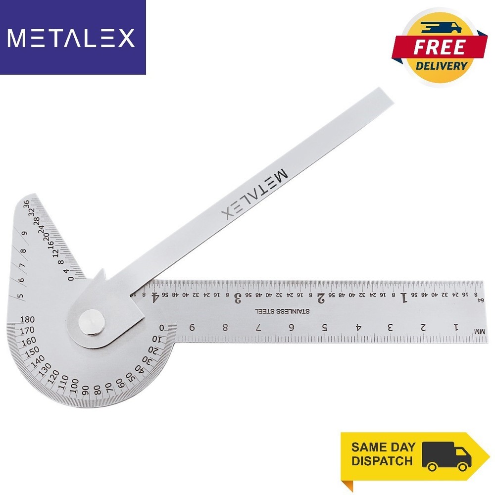 Multi Purpose Use Protractor Rule & Gauge 5 IN 1 Application STAINLESS STEEL