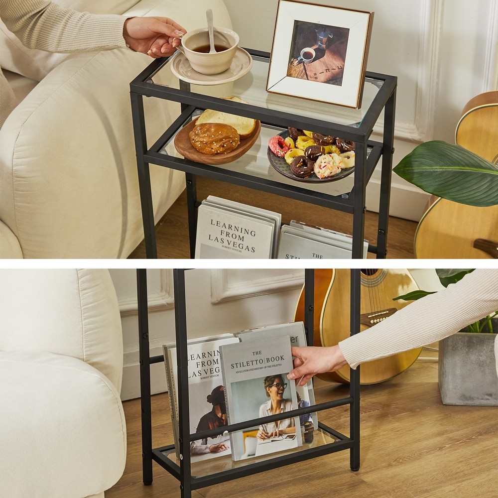 IBUYKE Narrow Side Table with Storage Shelf, 3 Tier Slim End Table,Modern Sof...