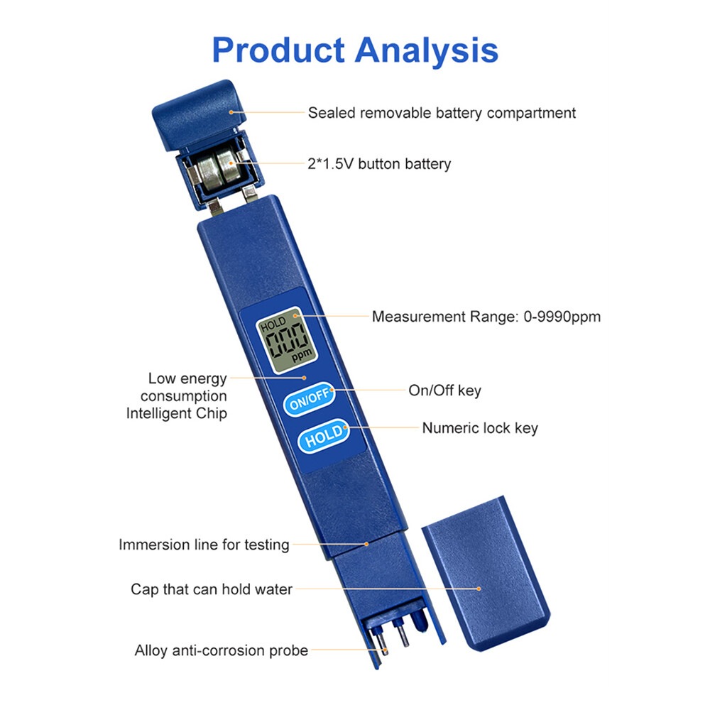TDS Meter Digital Tester Water Quality Testing Tool for Drinking Water 0-9990ppm