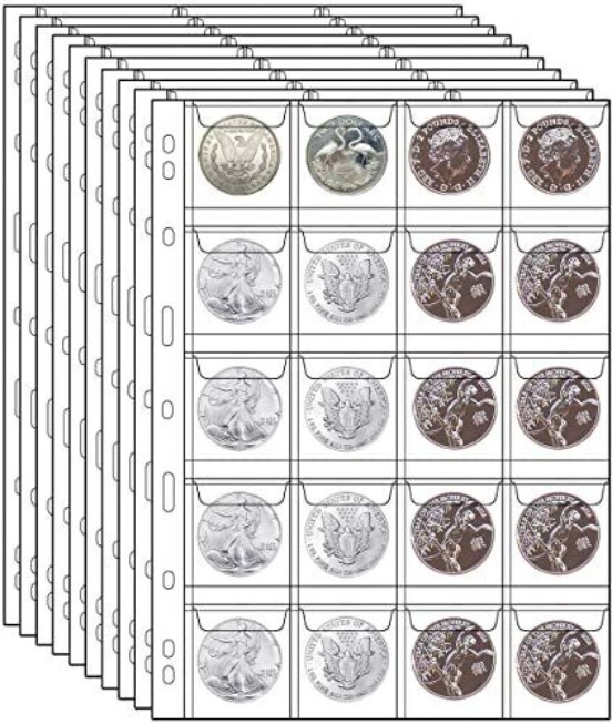 10 Sheets Coin Collection PagesCoin Binder Inserts Sleeves with 9 Hole for