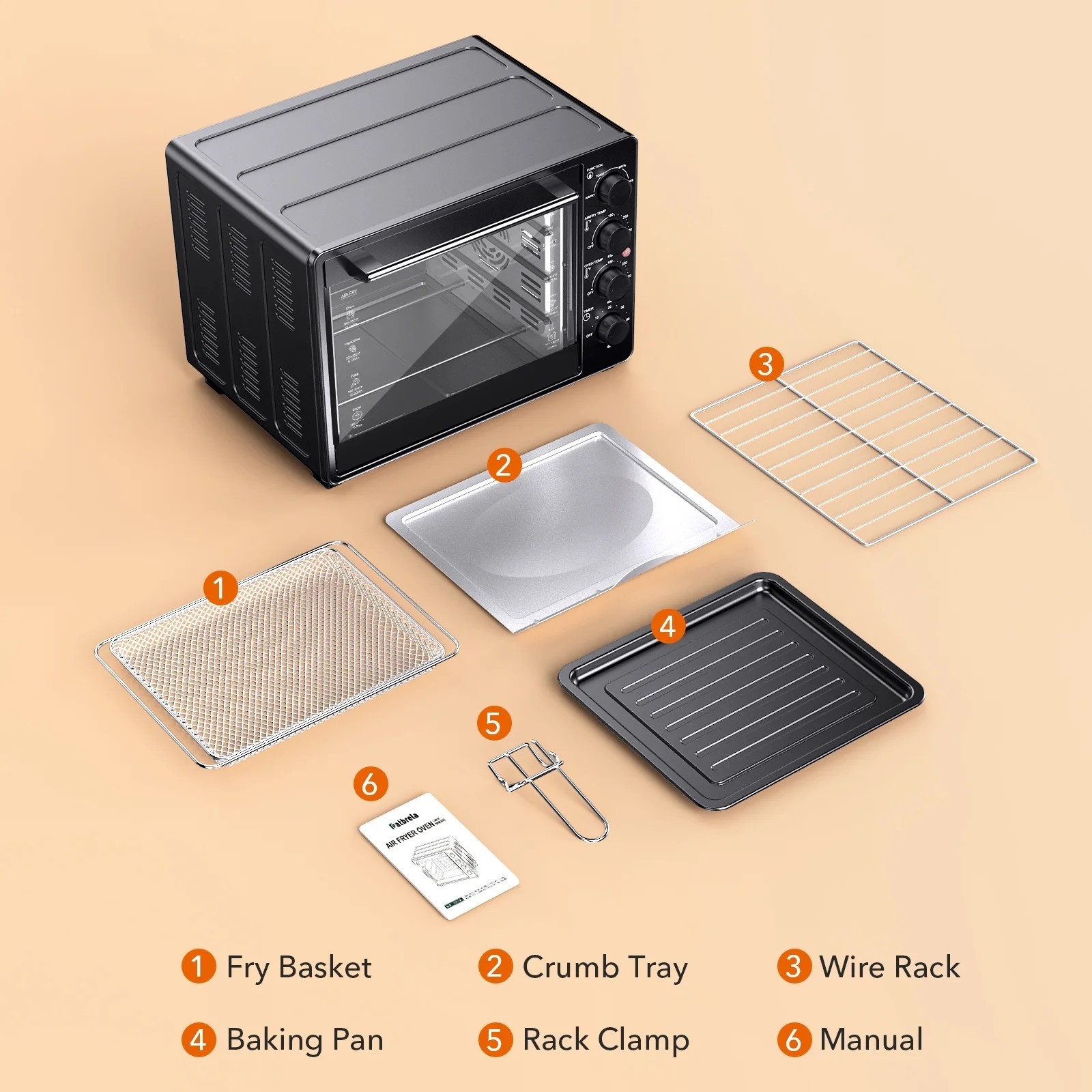 34QT Air Fryer Toaster Oven Combo Extra Large Countertop Cooker 1500W Oil-Less